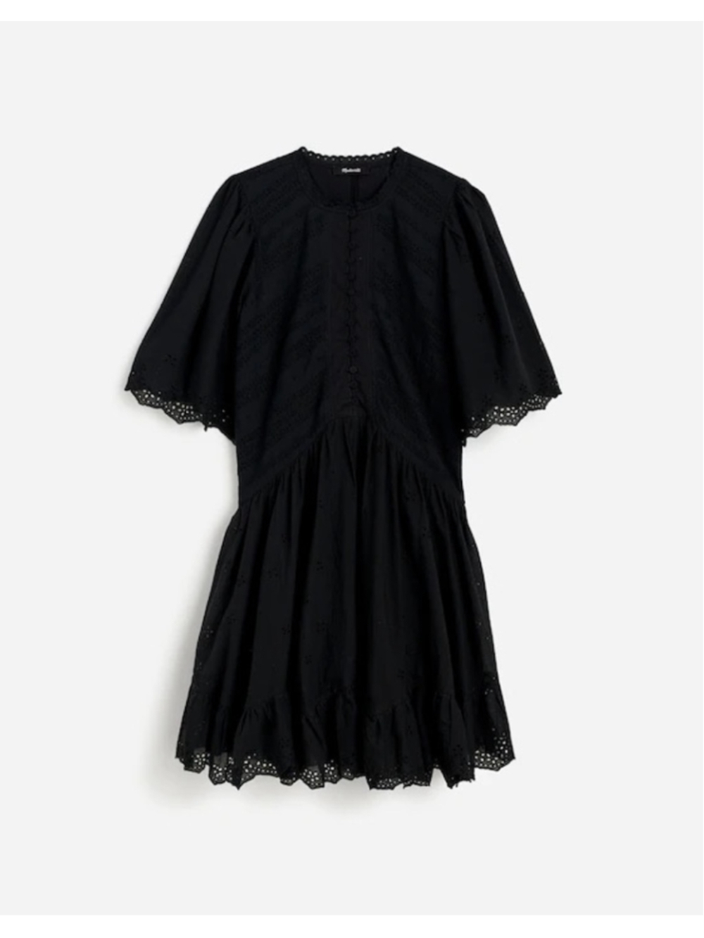 NWT Madewell Eyelet Flutter Sleeve Mini Dress in Cotton size 0 in black NU556
